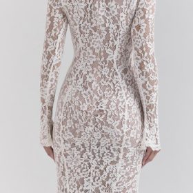 Sophia Vintage Ivory Lace Fitted Midi Dress - Image 2