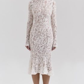 Sophia Vintage Ivory Lace Fitted Midi Dress - Image 5