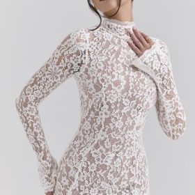 Sophia Vintage Ivory Lace Fitted Midi Dress - Image 8