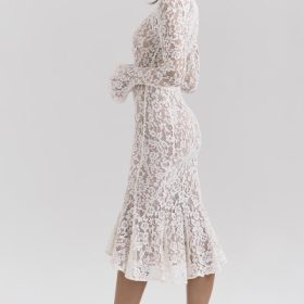 Sophia Vintage Ivory Lace Fitted Midi Dress - Image 10