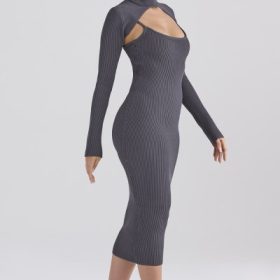 Meliora Charcoal Knit Midi Dress - Image 12