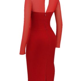Yasmin Scarlet Plunge Midi Dress - Image 3