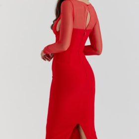 Yasmin Scarlet Plunge Midi Dress - Image 13