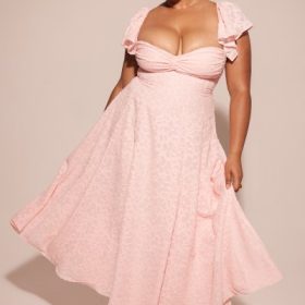 Emma Perfectly Pink Floral Jacquard Midi Dress
