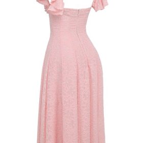 Emma Perfectly Pink Floral Jacquard Midi Dress - Image 3