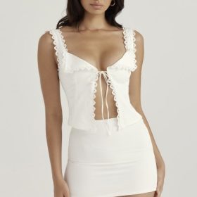 Mallie White Linen A-Line Mini Skirt - Image 8