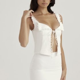 Mallie White Linen A-Line Mini Skirt - Image 10
