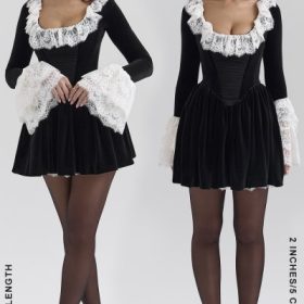 Czarina Black Velvet Lace Trimmed Mini Dress - Image 2