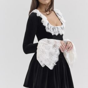 Czarina Black Velvet Lace Trimmed Mini Dress - Image 7