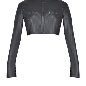 Ione Black Vegan Leather Cropped Top - Image 2