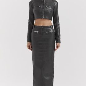 Ione Black Vegan Leather Cropped Top - Image 7