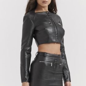 Ione Black Vegan Leather Cropped Top - Image 8