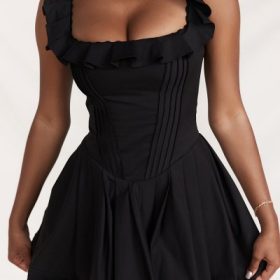 Jemima Black Pin Tuck Pleated Dress