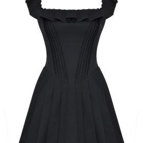 Jemima Black Pin Tuck Pleated Dress - Image 2