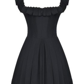 Jemima Black Pin Tuck Pleated Dress - Image 4