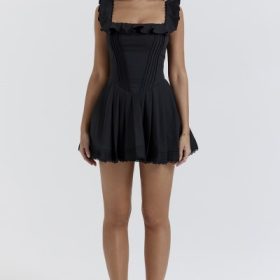 Jemima Black Pin Tuck Pleated Dress - Image 7