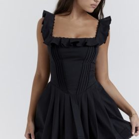 Jemima Black Pin Tuck Pleated Dress - Image 9