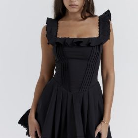 Jemima Black Pin Tuck Pleated Dress - Image 10