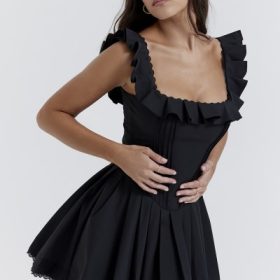 Jemima Black Pin Tuck Pleated Dress - Image 11