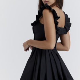 Jemima Black Pin Tuck Pleated Dress - Image 13