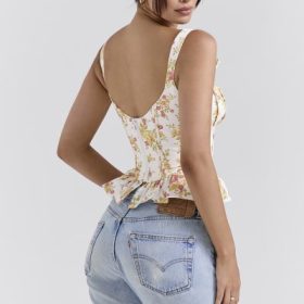 Gigou Royal Rose Print Peplum Cotton Corset