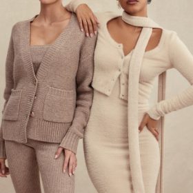 Fayette Beige Soft Fluffy Knit Maxi Dress