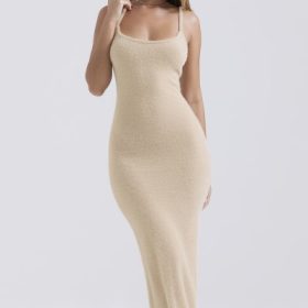 Fayette Beige Soft Fluffy Knit Maxi Dress - Image 8