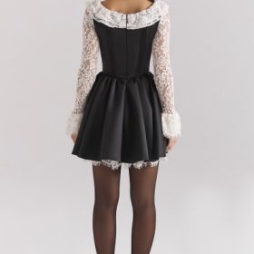 Cleora Black Lace Ruffle Mini Dress