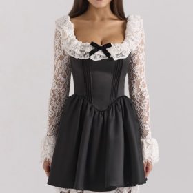 Cleora Black Lace Ruffle Mini Dress - Image 5