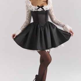 Cleora Black Lace Ruffle Mini Dress - Image 6