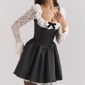 Cleora Black Lace Ruffle Mini Dress - Image 7
