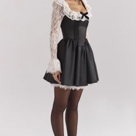 Cleora Black Lace Ruffle Mini Dress - Image 8