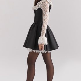Cleora Black Lace Ruffle Mini Dress - Image 9