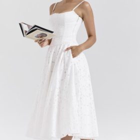 Francine White Broderie Anglais Midi Skirt - Image 9