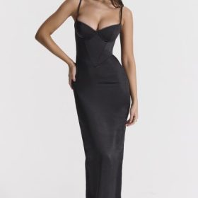 Stefania Black Corset Maxi Dress - Image 7