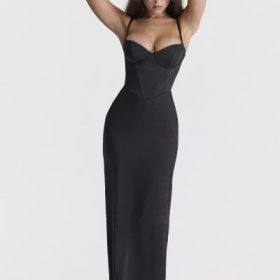 Stefania Black Corset Maxi Dress - Image 8