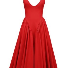 Marilyn Red Twill Halter Midi Dress - Image 2
