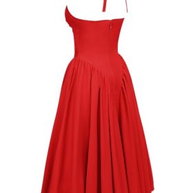 Marilyn Red Twill Halter Midi Dress - Image 3