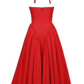 Marilyn Red Twill Halter Midi Dress - Image 4