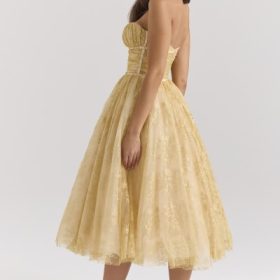 Madame Gold Metallic Lace Tulle Midi Gown - Image 9