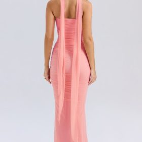 Hallie Peach Strapless Corset With Neck Scarf