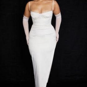 Flora Ivory Satin Corset Dress - Image 10