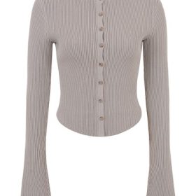 Sylvia Taupe Ribbed Knit Cardigan - Image 2