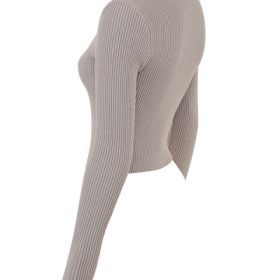 Sylvia Taupe Ribbed Knit Cardigan - Image 3