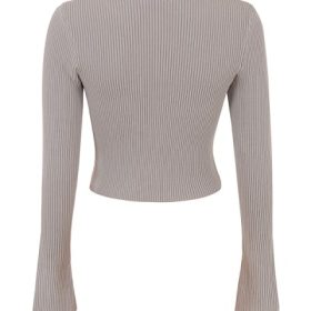 Sylvia Taupe Ribbed Knit Cardigan - Image 4
