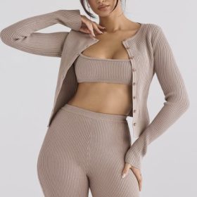 Sylvia Taupe Ribbed Knit Cardigan - Image 10
