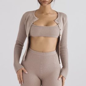 Sylvia Taupe Ribbed Knit Cardigan - Image 11