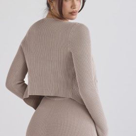Sylvia Taupe Ribbed Knit Cardigan - Image 12
