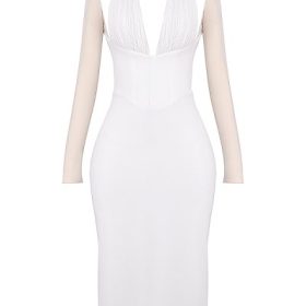 Yasmin White Plunge Midi Dress - Image 2