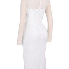 Yasmin White Plunge Midi Dress - Image 3